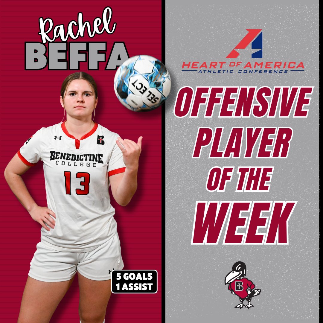 KCBlazeSC1's tweet photo. Congratulations to our KCB Alum &amp; Coach, Rachel Beffa, for being recognized by @HeartSportsNews as Offensive Player of the Week! After totaling 5 goals and 1 assist, for @RavenWSoccer  ❤️🖤

Way To Go, Beffa! 

#KCBlazeSC #ClubSoccer #OutstandingSoccer #DevelopingTheFuture https://t.co/lLMz3DoRlg