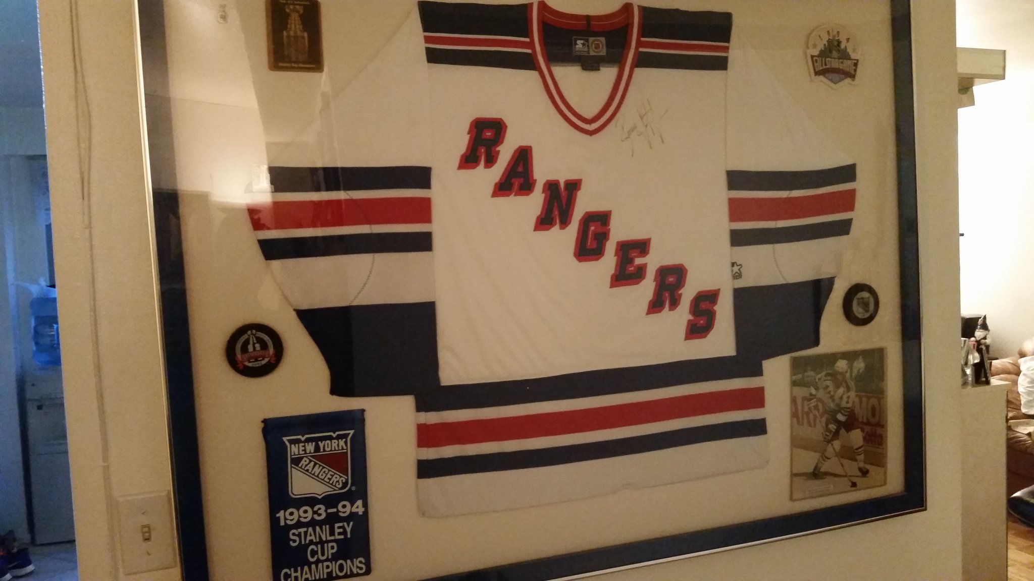 New York Rangers Brown Framed Logo Jersey Display Case