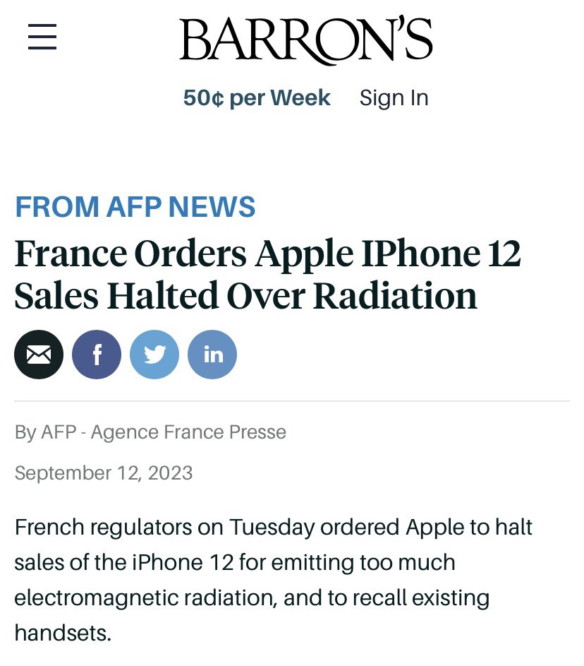 PoisonDeathShot's tweet image. France Orders Apple IPhone 12 Sales Halted Over Radiation #EMF #CellularData #Radiowaves #Frequencies