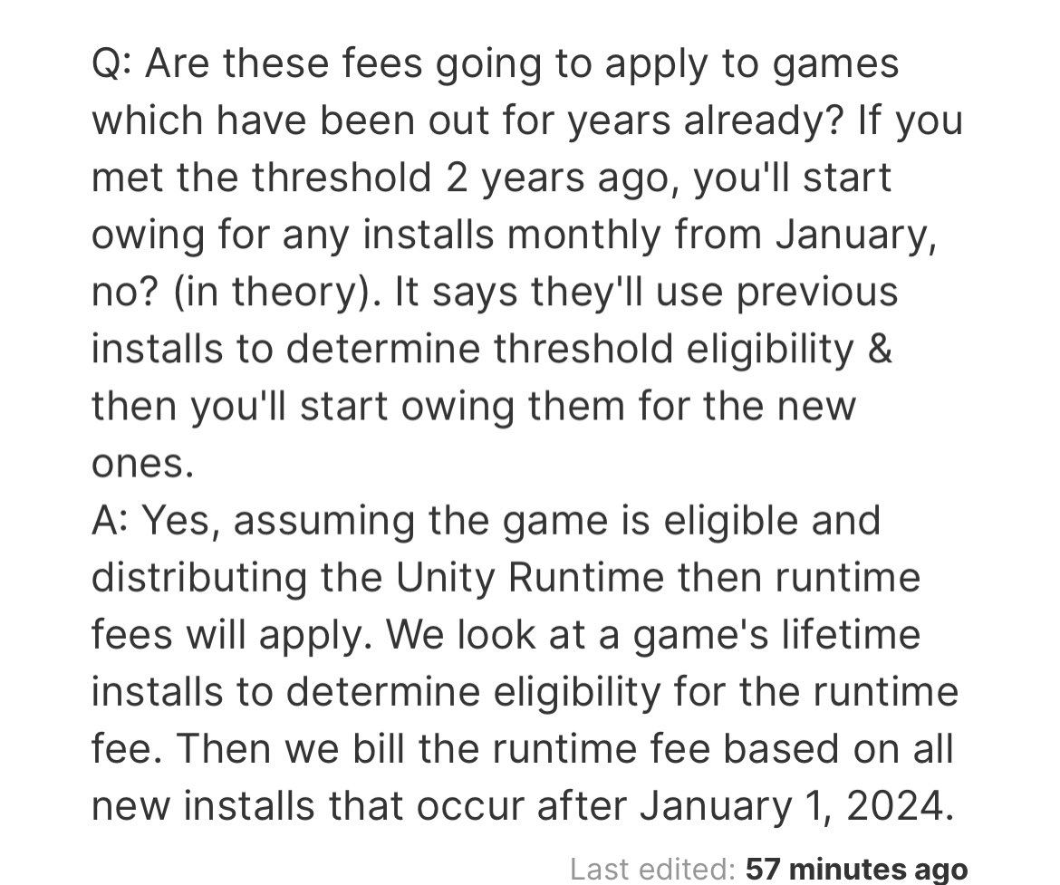 <a href="/unity/">Unity</a> Absolutely unbelievable🤡 Unity confirmed they’re going to make install-bombing indie devs into bankruptcy possible, including for pre-existing games