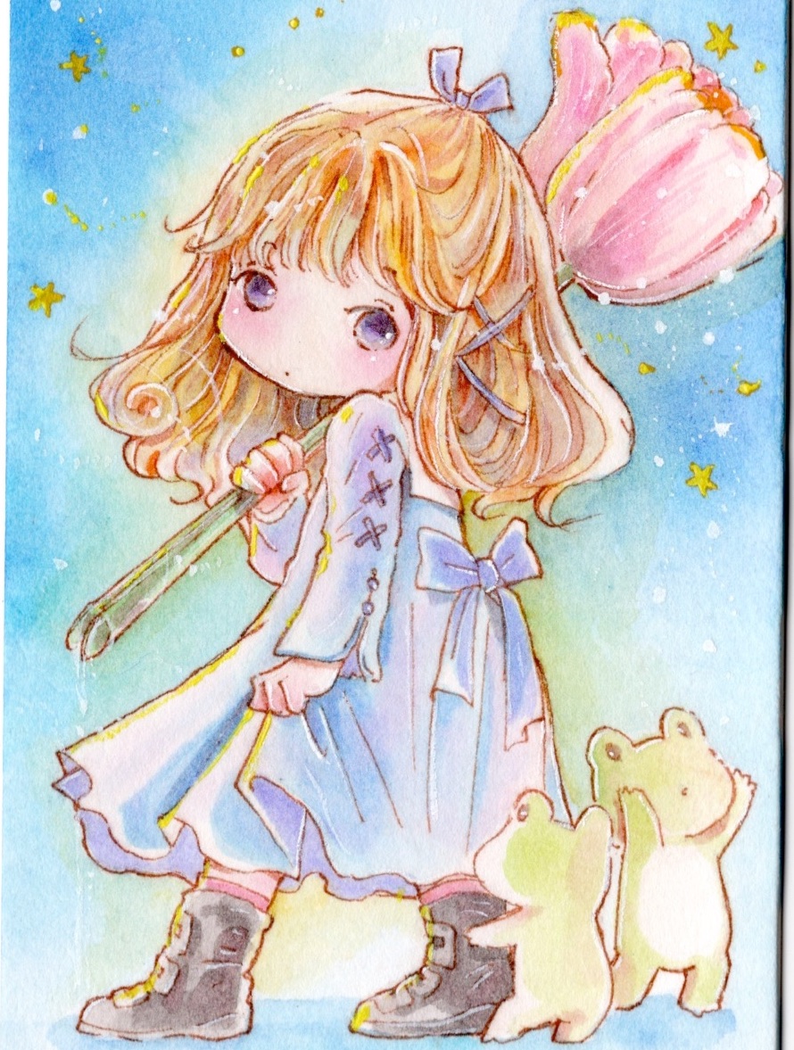 「おはようございます。なんとなく秋らしくなってきましたねまだ暑いことは暑いですが。」|チコリ@✨🐸羽根🪶としっぽ展のイラスト
