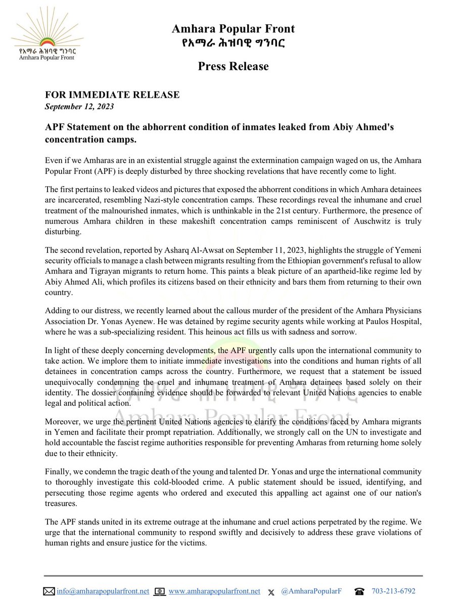 AmharaPopularFront Official Accountየአማራ ሕዝባዊ ግንባር tweet media