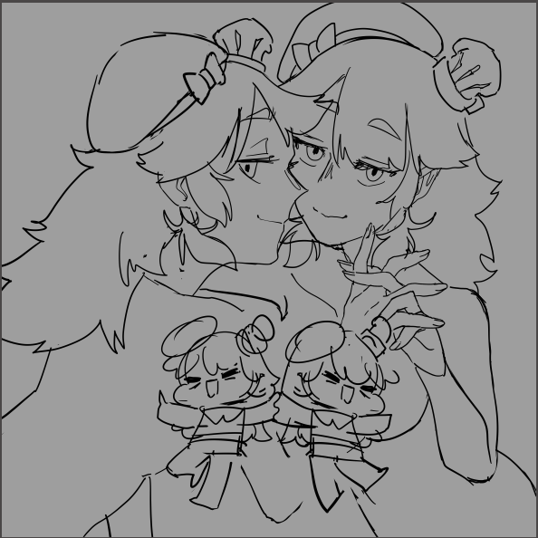 Fun facts~
When I did the sketch for this art (where the passion of drawing the whole structure even knowing that it will be covered with clothes is real) made it a funny reaction to send the preview, the chibis looked like a kind of censure. This happened in a unintentional way 