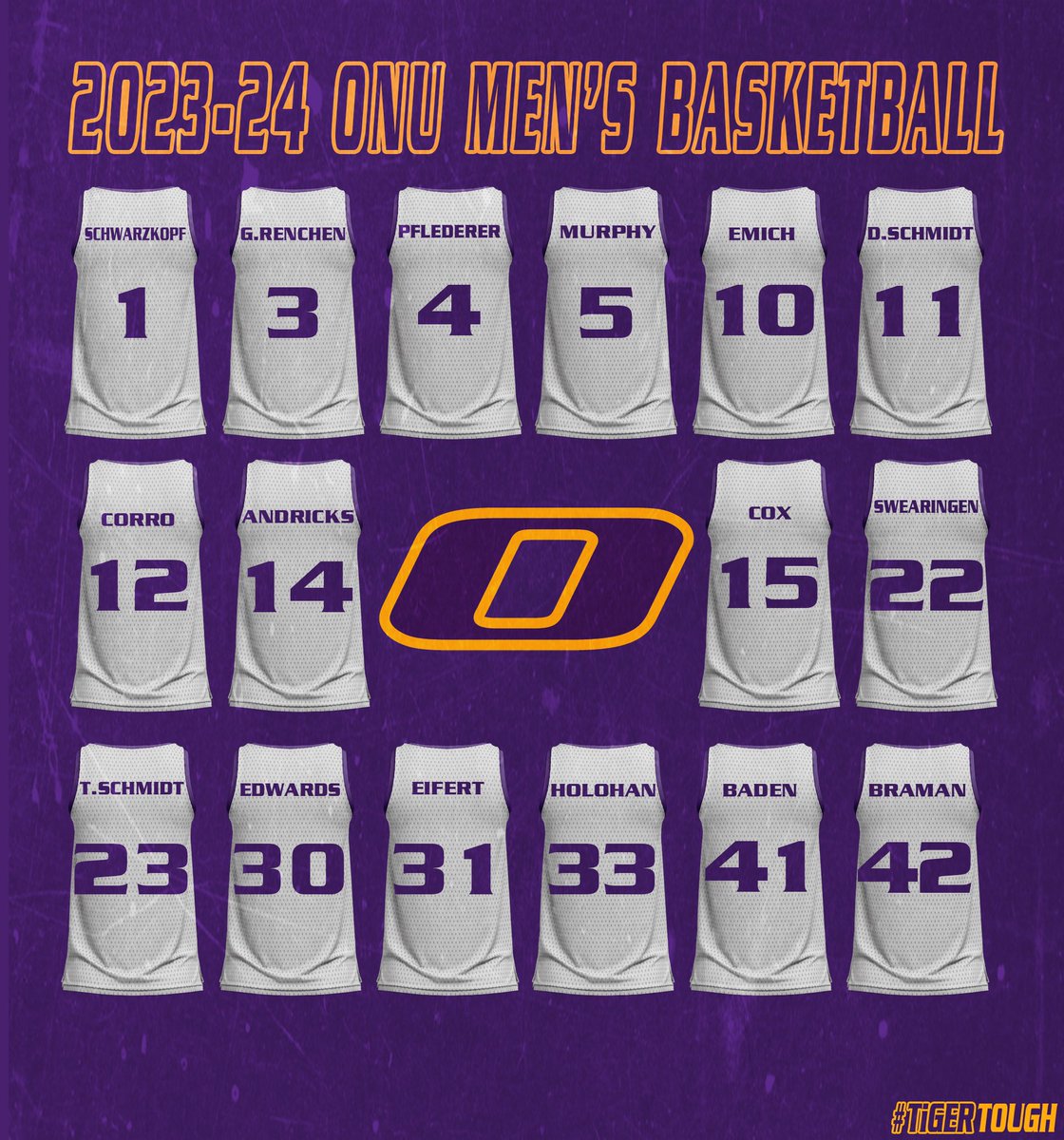ONUHoops's tweet photo. 2023-24 @ONUHoops official varsity roster &amp; jersey numbers are in 👀 ‼️

🟣🟡🐅 https://t.co/yvW1JRhiqG