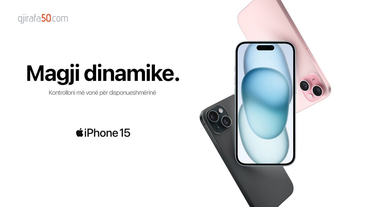 iPhone 15 ju sjell Dynamic Island, një kamerë kryesore 48MP, dhe USB-C - të gjitha në një dizajn të qëndrueshëm xhami dhe alumini me shumë ngjyra.

Së shpejti në Gjirafa50.com - Rishitës i autorizuar i Apple