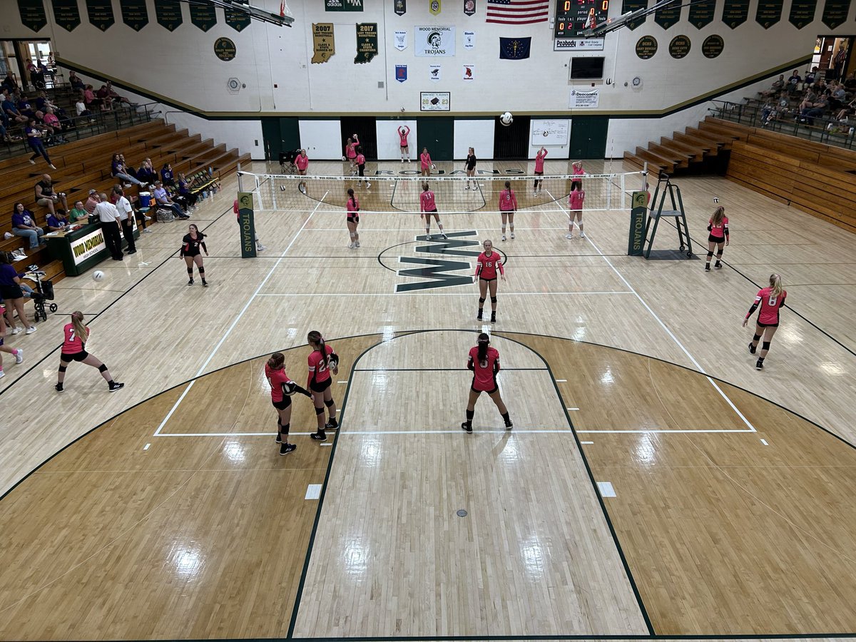 Here at Wood Memorial High School for an All-Gibson County volleyball clash, <a href="/WMTrojans1/">Wood Memorial</a> hosts <a href="/GSLadyTitansVB/">GS Lady Titans Volleyball</a>.  WM won the JV match, 2-0 (25-19, 25-17). #pdcprepsports