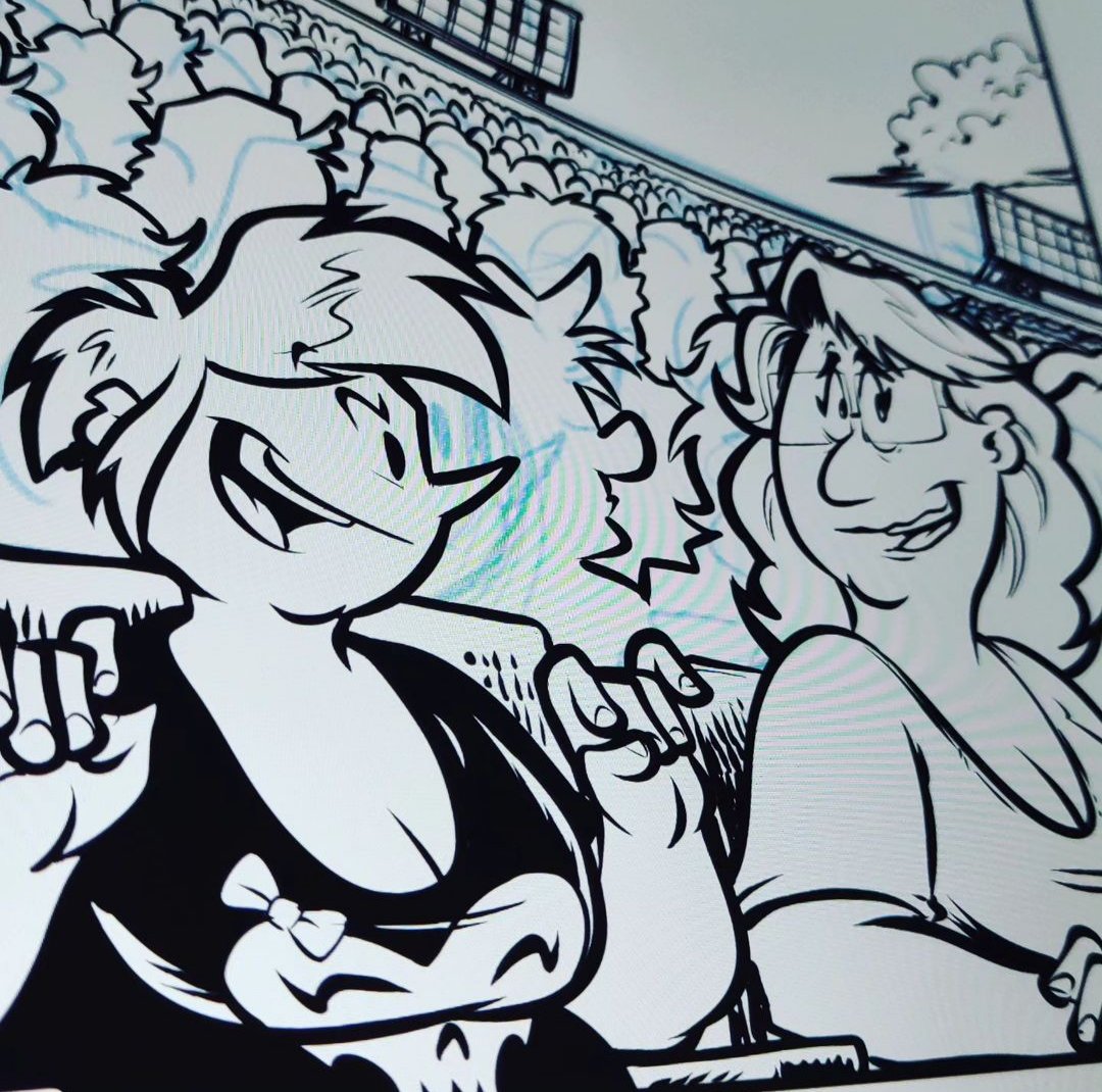DeeBrisbyFish's tweet photo. Heidi and I at a #concert in an upcoming #FindingDee #webcomic. We went to THREE different concerts this summer, so it was bound to end up in the #comicstrip eventually. #digitalinking #ipad #clipstudiopaint https://t.co/ePoLbgV3oe