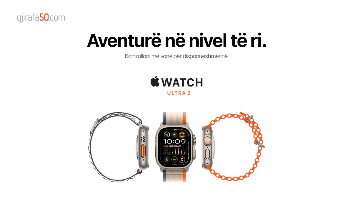 Apple Watch më e fortë dhe më e aftë. E dizajnuar për aventura në natyrë dhe ushtrime të super-ngarkuara me kasë të lehtë nga titaniumi, jetëgjatësi të lartë të baterisë, dhe ekranin më të ndritshëm ndonjëherë.
Së shpejti në Gjirafa50.com - Rishitës i autorizuar i Apple