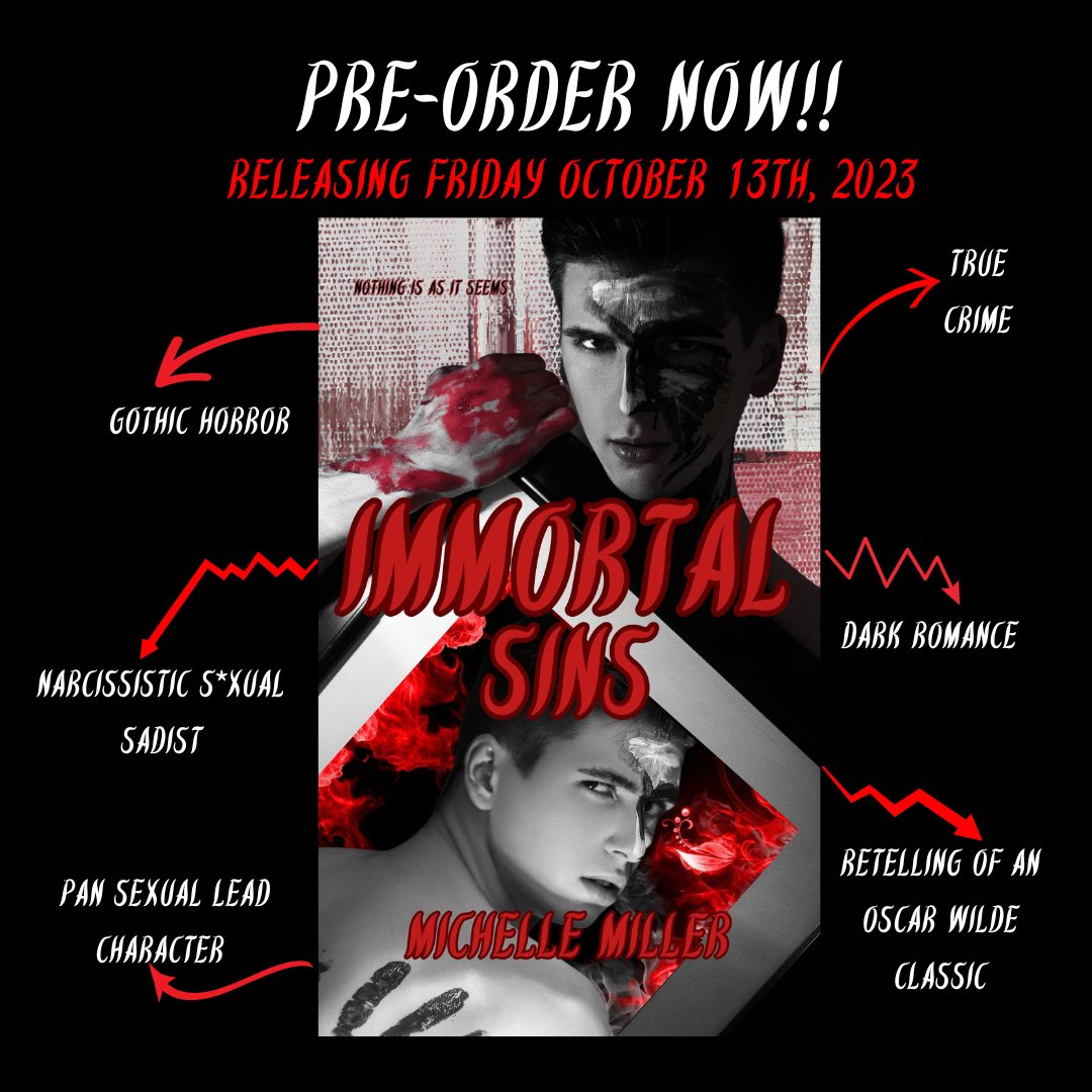 Immortal Sins
by Michelle Miller
📷NOW UP FOR PRE-ORDER📷
books2read.com/u/mqBXl2
BLURB:
“The only way to get rid of temptation is to yield to it.”
Those thirteen little words, whether the number be lucky or unlucky, were the truest ever uttered from my lips.