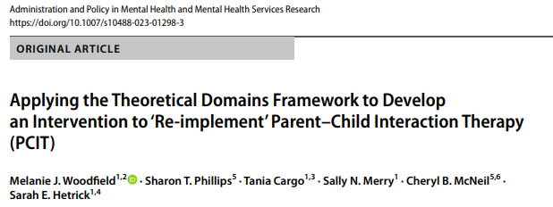Excited to see our new paper published this week! A🧵... 

Applying the Theoretical Domains Framework to Develop an Intervention to ‘Re-implement’ Parent–Child Interaction Therapy (PCIT)

doi.org/10.1007/s10488…