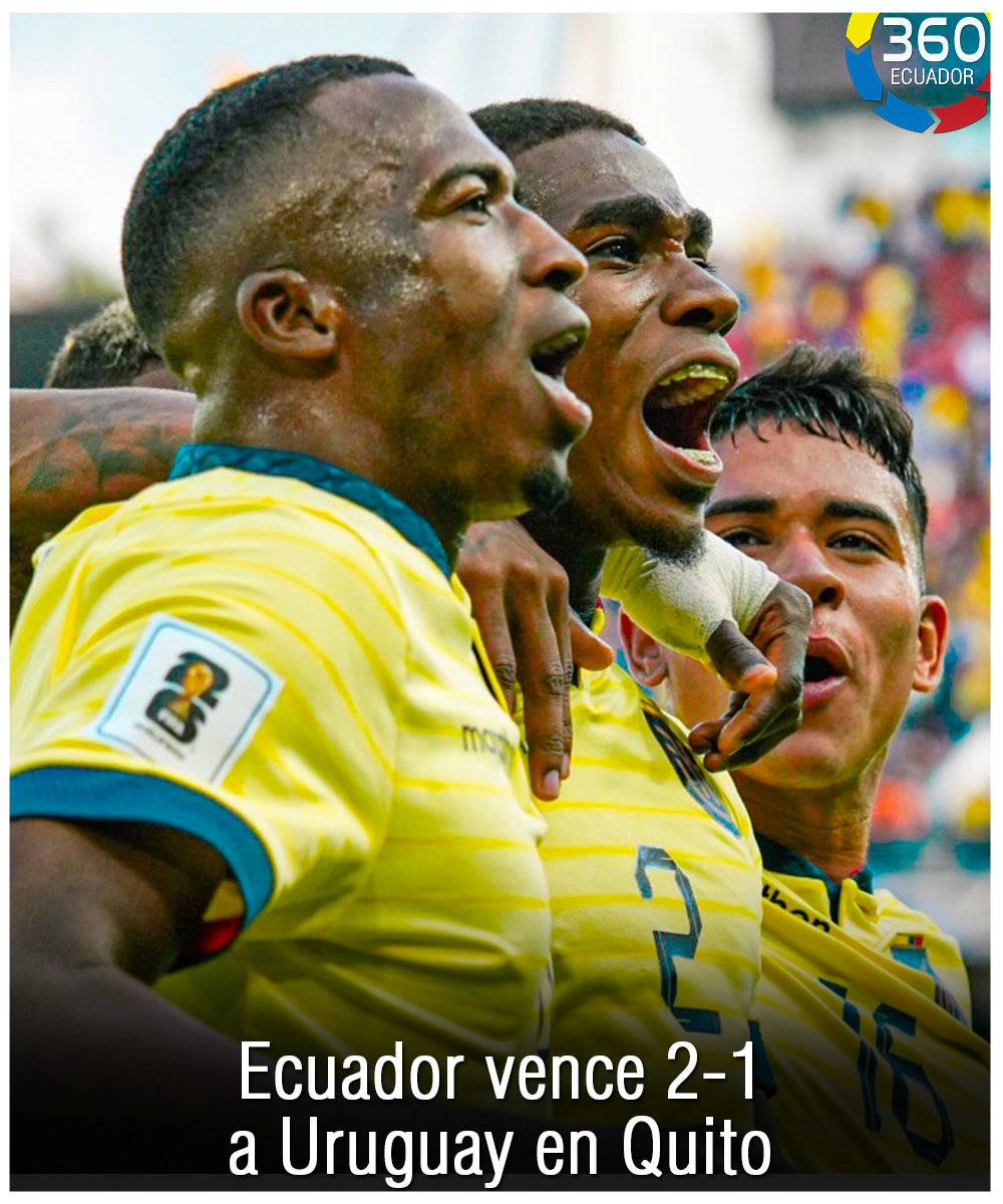 Ecuador360T's tweet photo. Deportes │Ecuador gana y suma sus primeros 3 puntos frente a Uruguay rumbo al Mundial 2026.  🇪🇨 Los dos goles llegaron de la mano de Félix Torres, mientras que el descuento lo hizo Canobbio. https://t.co/m3JobZkb5O