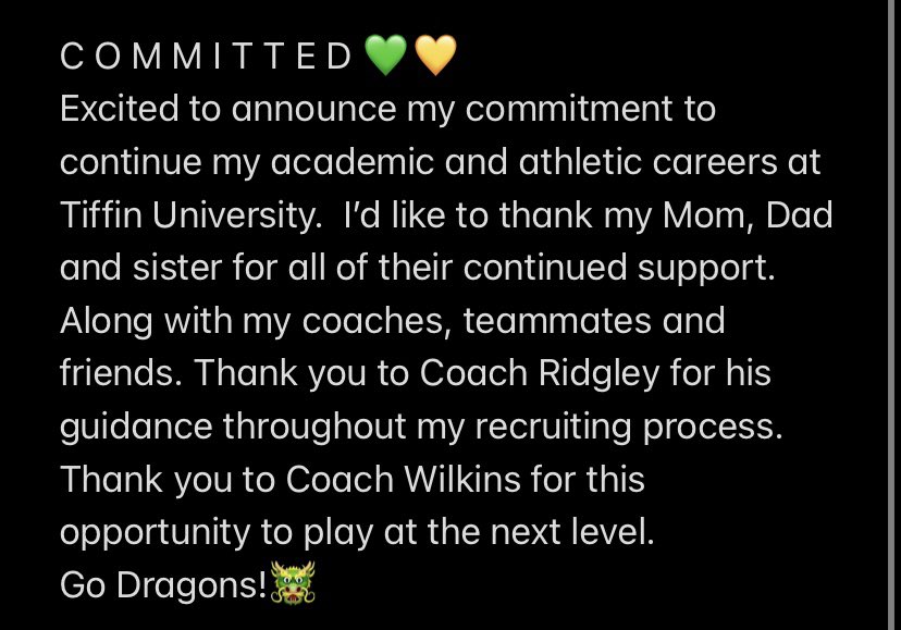 C O M M I T T E D 🐲
<a href="/TUDragonsBB/">Tiffin University Baseball</a> <a href="/CoachWilkins11/">Joe Wilkins</a>