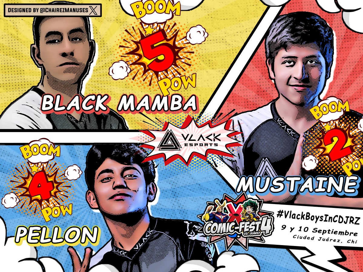 Resultados de los Vlack Boys🖤
Nuestros players <a href="/ChavezEcheverry/">OTH/EFG BlackMamba</a>, <a href="/DanMustaineTRC/">Mustaine</a> y <a href="/Xpellondelrio/">Victor Del Rio</a> lograron llegar hasta el Top 8 del Comic Fest4 en Cd Juárez.

Quedándonos aun paso de llevarnos el trofeo.

Felicidades a todos y muchas gracias por siempre rifarse🖤

#VlackEsports