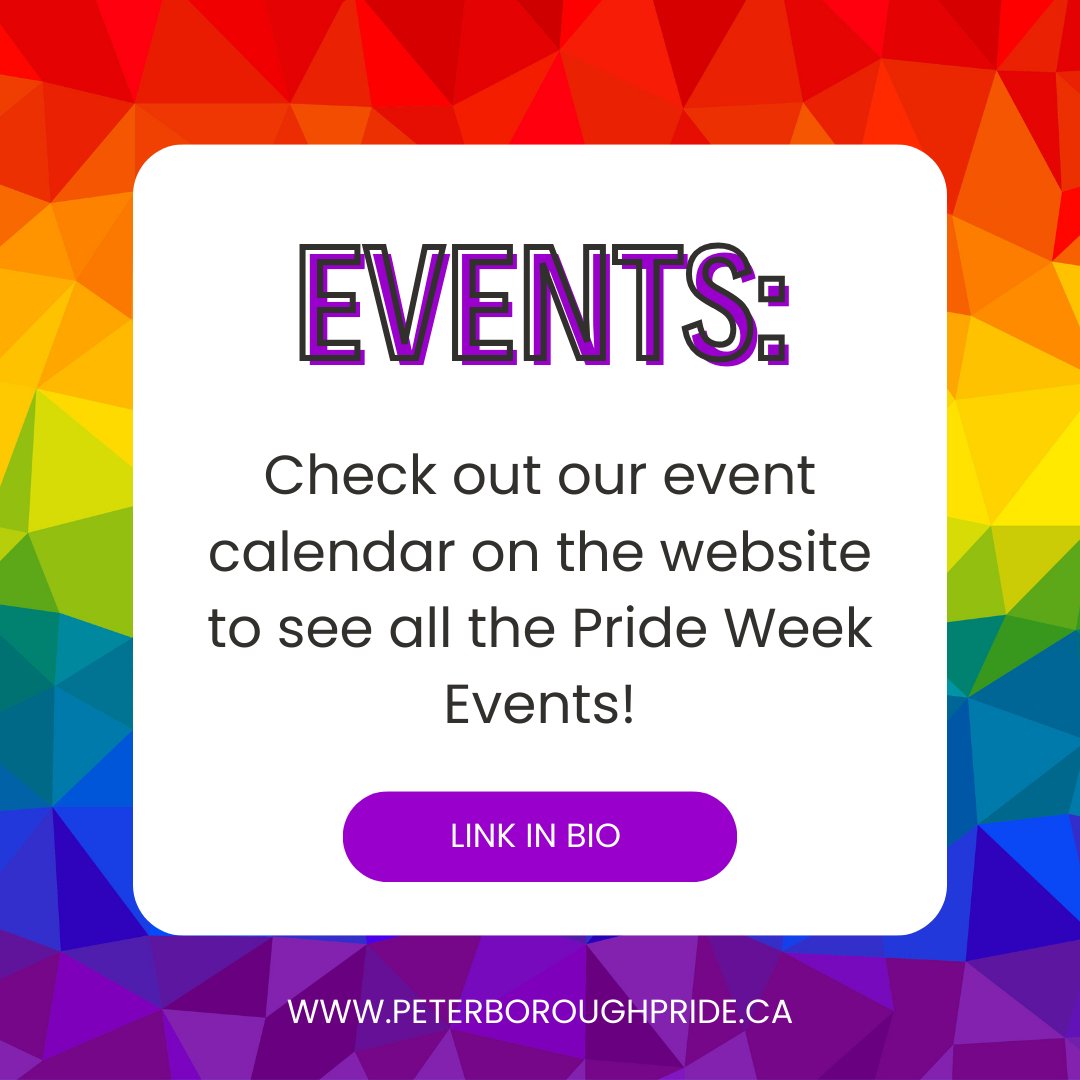 Looking for all the events happening for PTBO-NOGO Pride Week?🤔

Look no further! On our website is a calendar that lists all upcoming events!🥳

At the moment there are over 30 events happening so there is something for everyone!🤩

Pop on over to our website to see the calenda