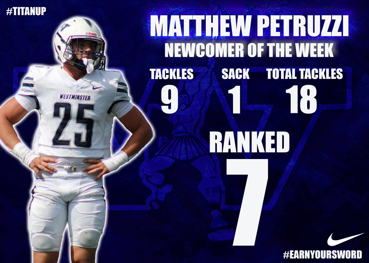 Congratulations to Matt Petruzzi on Newcomer of the Week Award. Petruzzi has nine tackles (six solo) and a sack Saturday.Petruzzi has finished with nine tackles in two games. Petruzzi's 18 tackles currently rank seventh in the league. 🚾⚔️
#EARNYOURSWORD | #TITANUP