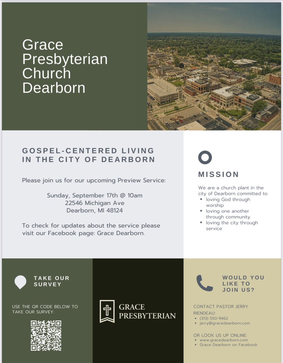 Would you pray for us? This upcoming Sunday, Grace Presbyterian Church of Dearborn will hold our first worship service! If you know anyone in southeast Michigan who should know about this would you share with them?