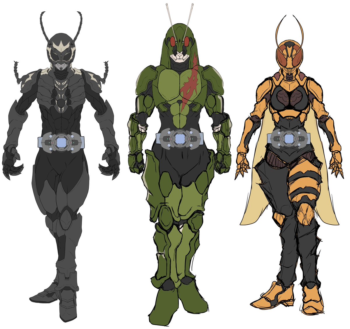 antennae armor bug white background multiple boys 1girl belt  illustration images