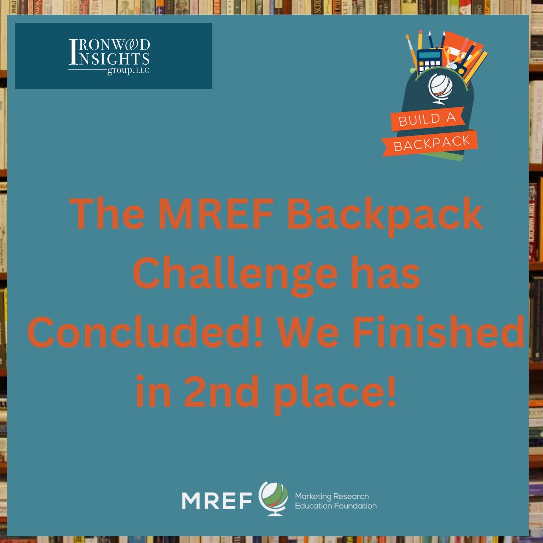 ironwoodinsight's tweet photo. We are proud to announce we finished second place in MREF backpack challenge! Our collective dedication to philanthropy has yielded meaningful results, driving positive change for those in need. #PhilanthropyMatters #SecondPlaceSuccess #ImpactfulGiving https://t.co/i77PhWdAFT