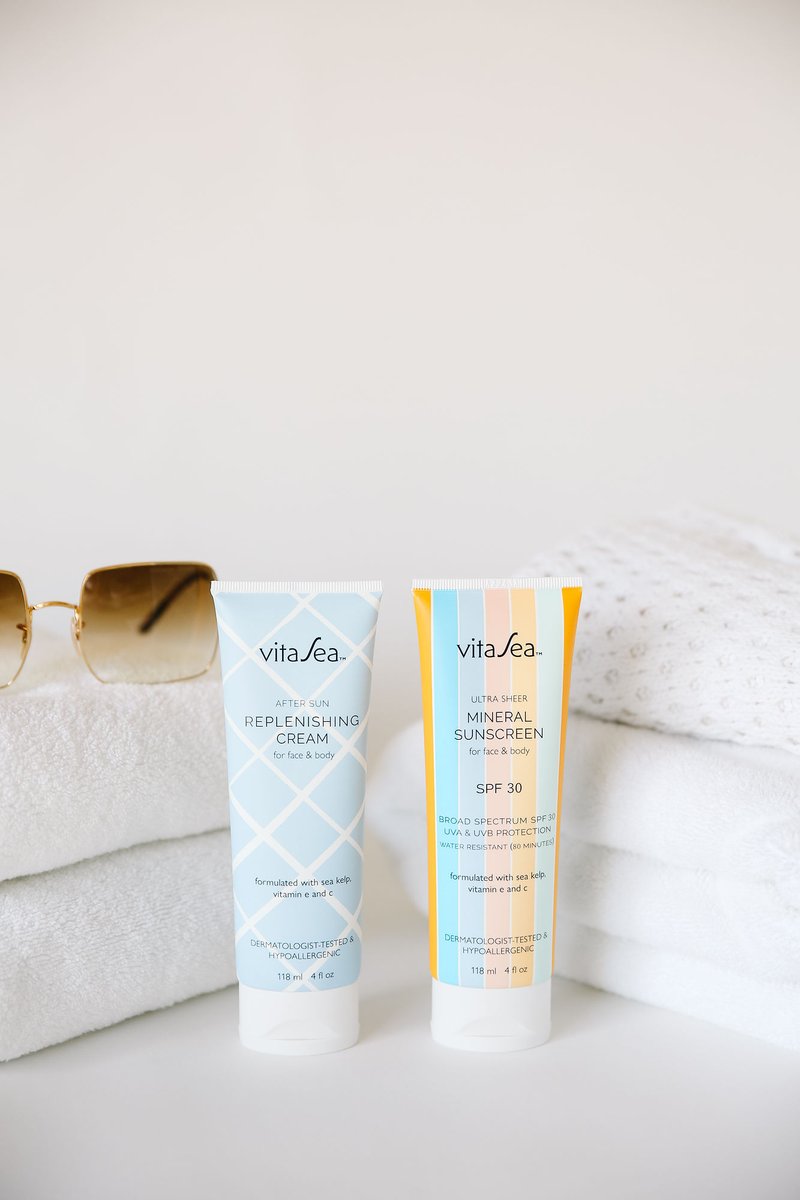 vitaseasuncare's tweet image. Looking for a sun care pair that go together like chips and dip? VitaSea&apos;s Ultra-Sheer Mineral Sunscreen + After-Sun Replenishing Cream lets you show your glow 🌞✨

#vitasea #vitaseasunscreen #suncareroutine #skincareaddict #skincareroutine #sunscreen #aftersuncream #spf30