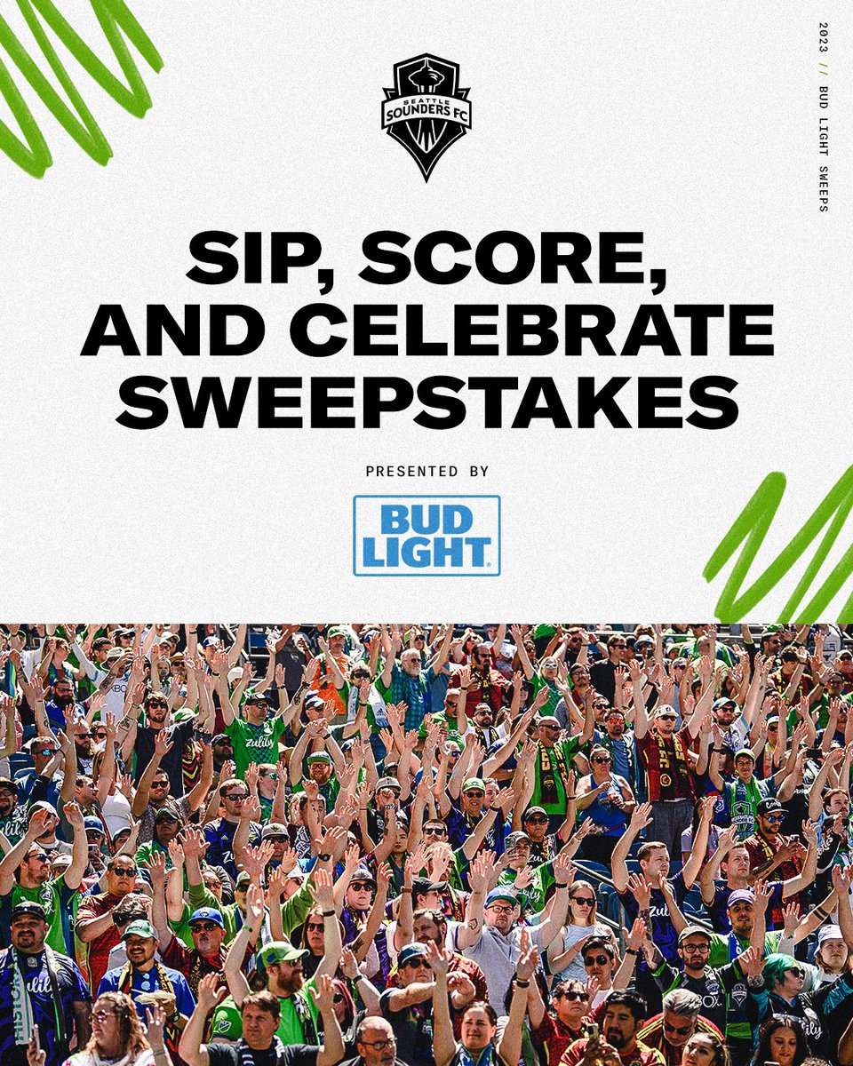SoundersFC's tweet photo. Experience the ultimate fan experience with the Sip, Score, and Celebrate sweepstakes, presented by @budlight!

Enter for a chance to win two tickets to our match on Oct. 7, a pre-match pitch experience, and team autographed items. ⚽️

➡️ https://t.co/DEZ5R3evR0 https://t.co/Y5pfnZgM45