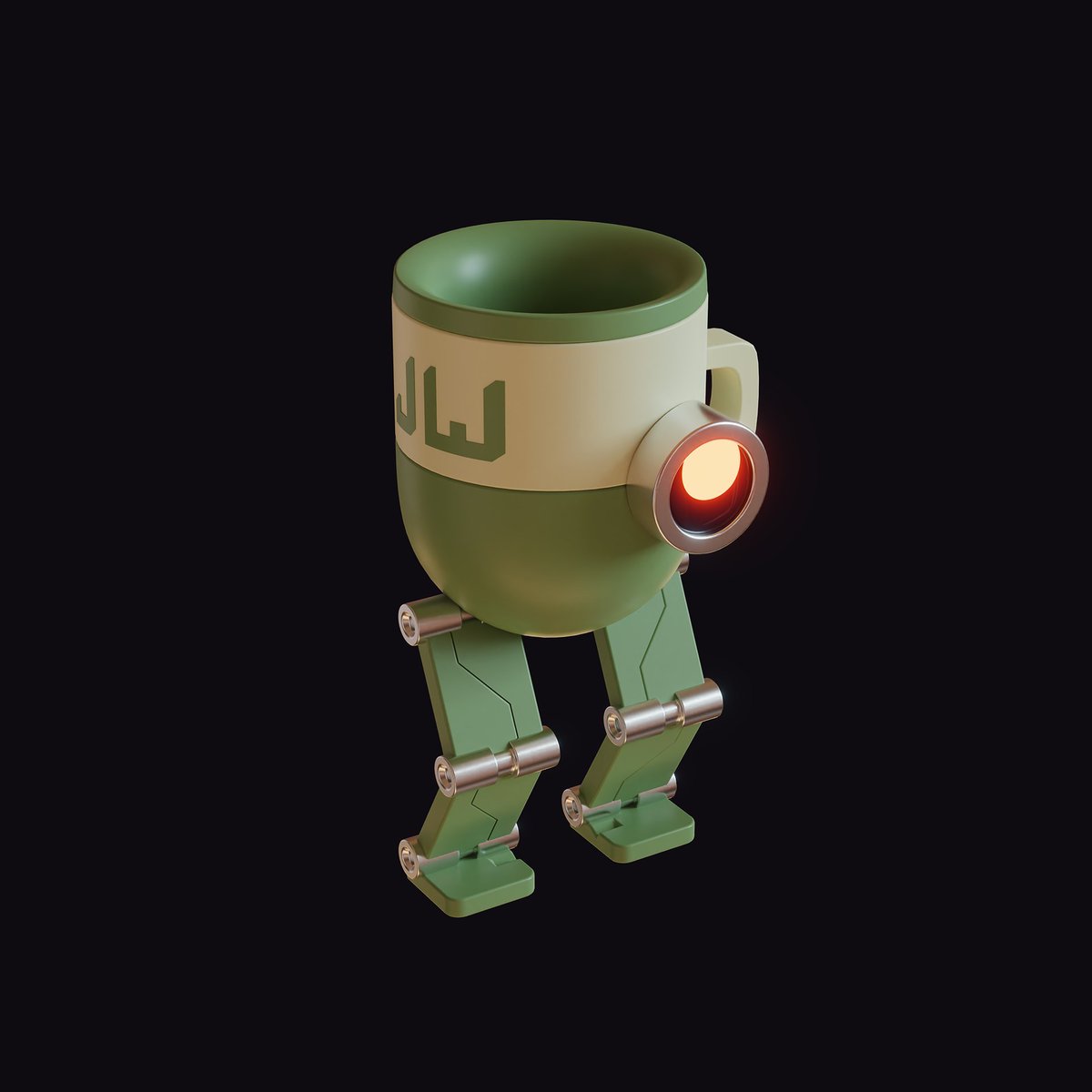 MakerJeffWu's tweet photo. A cute little evil cup robot, based on a tutorial from @cgboost ! 

#blender3d #robots #3dmodeling https://t.co/IFjrOIo5MG