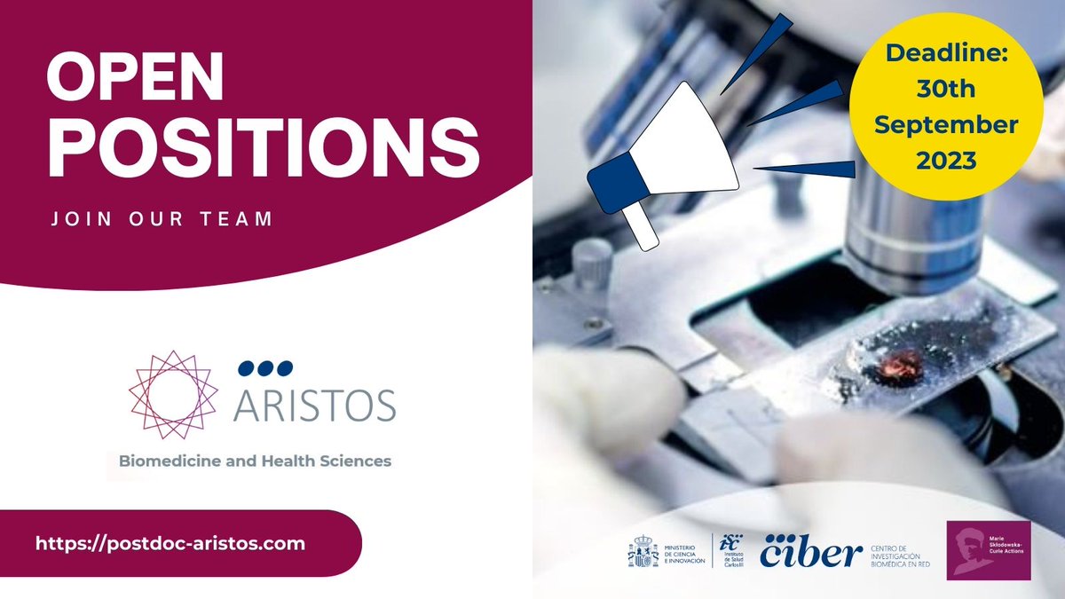 postdocAristos's tweet photo. (5 days remaining!!) Discover #ARISTOS, the cutting-edge postdoctoral program in #Biomedicine and #Health Sciences, led by CIBER in Spain. Offering 27 positions for highly-qualified researchers &amp; international collaboration. Apply now 👉 https://t.co/WKeo4p8AlT @CIBER_ISCIII https://t.co/i6gX9ShCwi