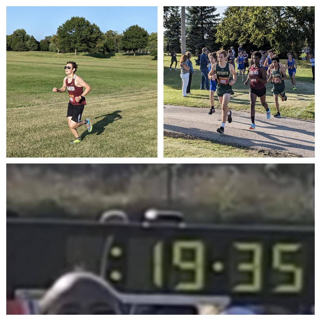 Homecoming Meet!  Noah ran a PR 19:35, and ran with Varsity again!!!

Last year 23:50 so another big time improvement!  #ProudDad