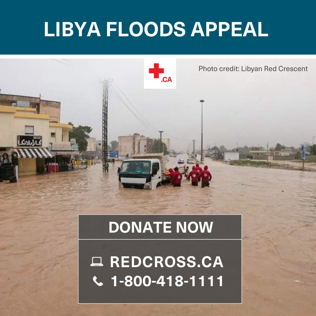 redcrosscanada's tweet photo. #Libya has been affected by catastrophic storms, causing flash floods and landslides. You can donate to the Libya Floods Appeal to help provide immediate assistance to people impacted by the storms: https://t.co/jKWshvkqUi https://t.co/YJtYiBJtU4
