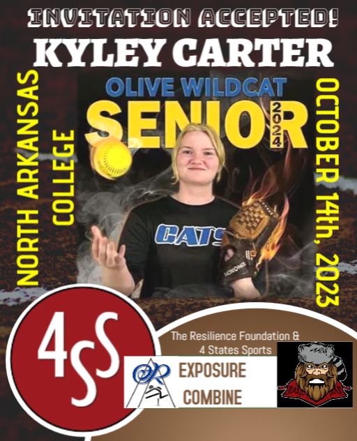 4StateSports1's tweet photo. We are excited to announce that Kyley Carter, a '24 RHP/OF from OIive HS (OK) has accepted our invitation to compete in the Exposure Combine at @PioneerTeams on 10/14! @Avila_Softball @TrumanSoftball @IchabodSB @NewmanJetsSB @SwedesSoftball @USMSoftball @RiverHawksSB https://t.co/LUthZLMaG3
