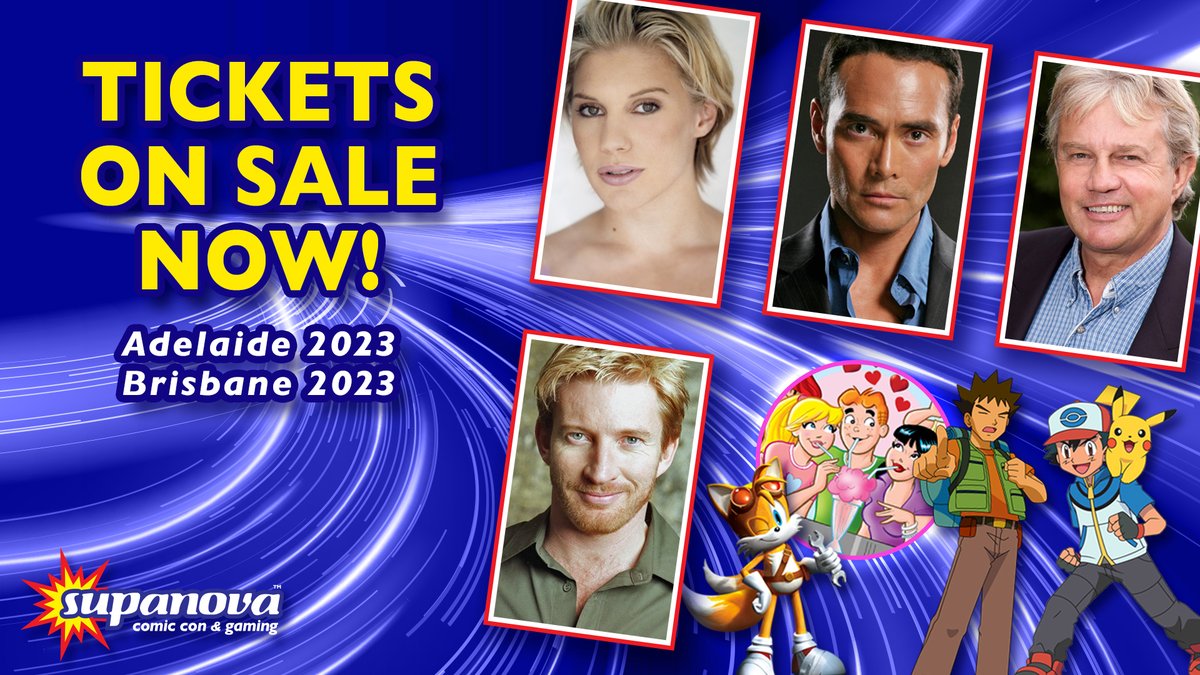 SupanovaExpo's tweet photo. Tickets to Supanova Adelaide and Brisbane are on sale NOW! 💥

ADL: https://t.co/Pdm52HzkrI
BNE: https://t.co/DK129NGeUl

🎟️ All Day and Weekend Passes can be upgraded  should you decide to treat yourself to a VIP or Supa-Q Pass; simply get in touch with our friends at @moshtix! https://t.co/Bov99lUarZ