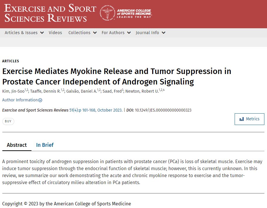 Rob Newton (@profrobnewton) on Twitter photo Just published in <a href="/ESSRonline/">Exercise and Sport Sciences Reviews</a> our narrative review from <a href="/EMRI_ECU/">Exercise Medicine Research Institute</a> at <a href="/EdithCowanUni/">Edith Cowan University (ECU)</a> of mechanisms of exercise mediating myokine release and tumor suppression in patients with prostate cancer in the absence of androgen signaling.
journals.lww.com/acsm-essr/abst⦠Just published in <a href="/ESSRonline/">Exercise and Sport Sciences Reviews</a> our narrative review from <a href="/EMRI_ECU/">Exercise Medicine Research Institute</a> at <a href="/EdithCowanUni/">Edith Cowan University (ECU)</a> of mechanisms of exercise mediating myokine release and tumor suppression in patients with prostate cancer in the absence of androgen signaling.
journals.lww.com/acsm-essr/abstā¦