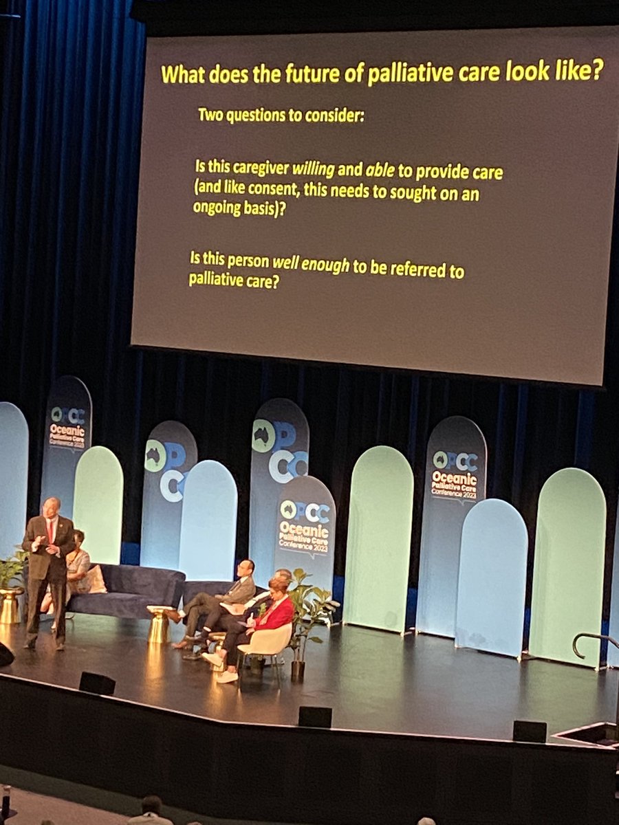 Prof David Currow presenting on the future of #PalliativeCare “It is time for a total reset” Need for better experience for both patients and carers “We are not a terminal care service- Is this person well enough to be referred to pall care” #23OPCC #WithTheEndInMind
