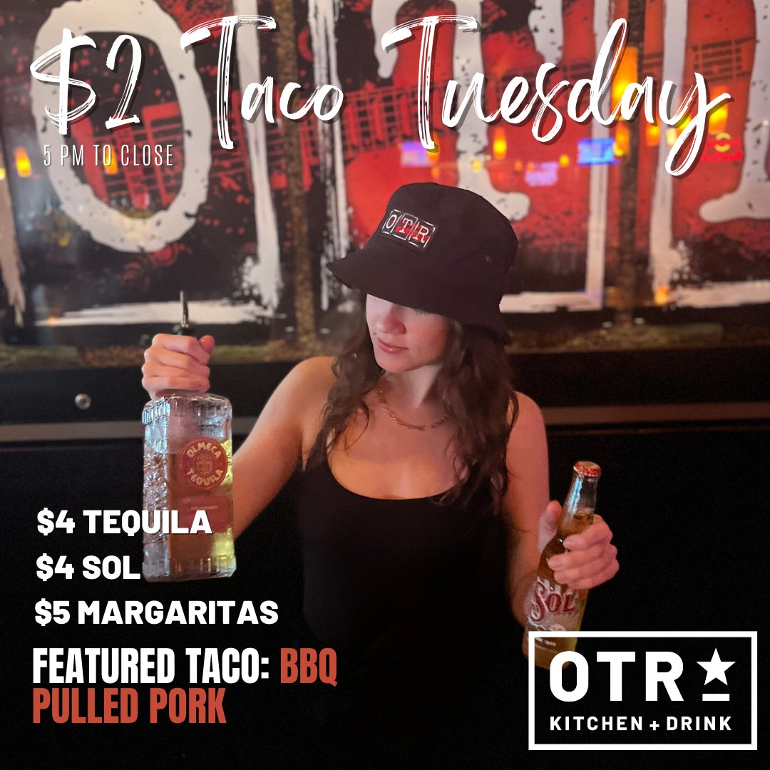 🌮Taco Tuesday! 🌮
$4 regular and coconut tequila
$4 sol bottles
$5 margaritas, make it a double for only $8

Feature taco: bbq pulled pork
.
.
.
#tacotuesday #tequila #yegfood #yegdrinks #yegdt