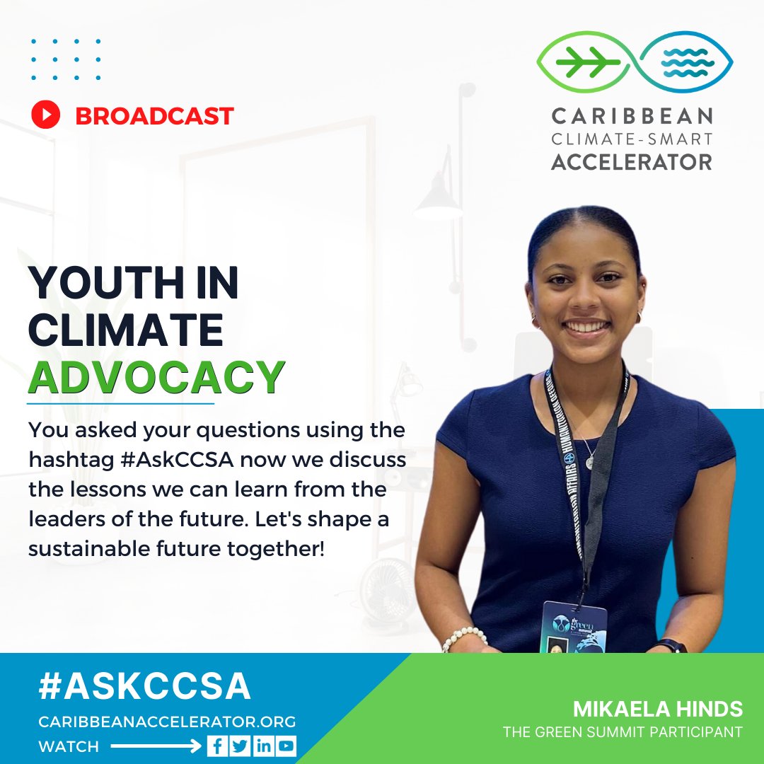 ccs_accelerator's tweet photo. Mikaela Hinds is an outstanding example of youth advocacy for climate action! Hear how this Barbadian student answered your questions as we discuss Youth in Climate Advocacy on the latest #ASKCCSA. 
https://t.co/ViUxd8Jzhm

#youthclimateleaders #youthclimateaction https://t.co/SM0W7kNPVV