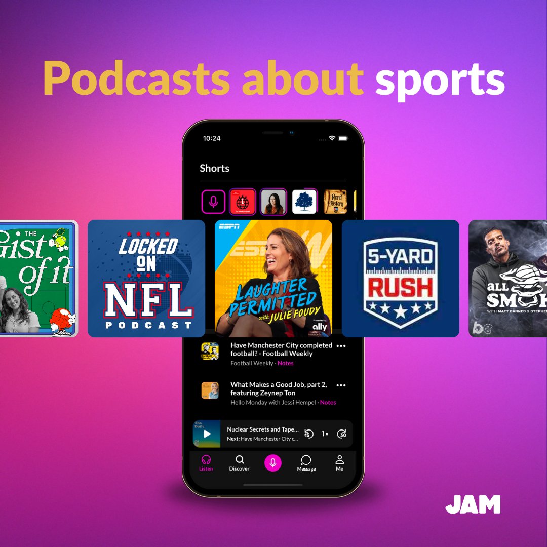 Football is back! 🏈 Stay ahead of the game with the best sports podcasts of 2023 🎧 Whether you're a diehard fan or just here for the snacks (no shame), we've got a rec for you.

Listen on Jam! ⬇️
loom.ly/mUPeOec

<a href="/thegistpod/">The GIST of It</a> <a href="/LockedOnNFLPods/">Locked On NFL Podcast</a> <a href="/5yardrush/">5 Yard Rush</a> <a href="/JulieFoudy/">Julie Foudy</a>