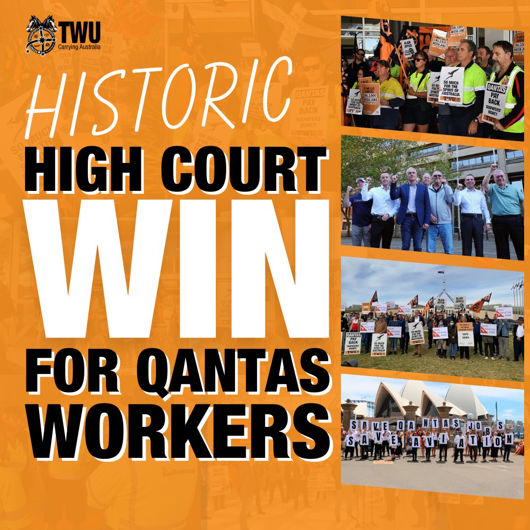 QANTAS WORKERS WIN! The High Court has unanimously dismissed Qantas’ appeal over the illegal outsourcing of 1700 workers. This is a massive victory for the workers who have not stopped fighting for justice since they were outsourced.