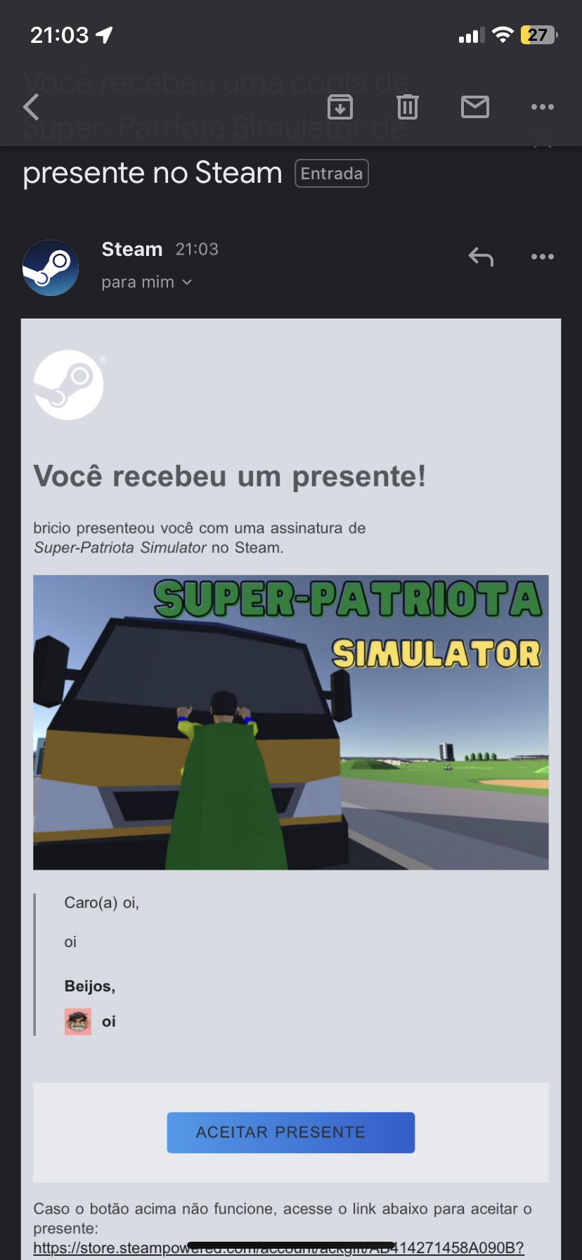 Como aceitar presentes no Steam