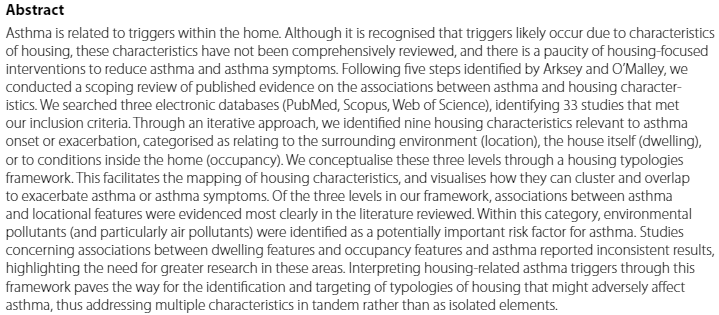 📢NEW scoping review: #Housing Typologies and #Asthma by @ahhoward_ @Adelle_Mansour_ @GWM_UniMelb Chris Jensen and @rebecca_bentley uses a housing typologies framework to map the relationships between 🏘️characteristics and asthma. #Respiratory #Health protect-au.mimecast.com/s/zovRCL7rxDsP…