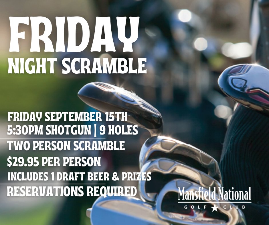 #FridayNightScramble in sub-100 temps!!!

Free draft beer at check-in
#HappyHour specials
On-course contests and raffle giveaways during scoring. 
Share with your buddies and join us for another exciting evening of golf, drinks and prizes!

Sign-up TODAY!
ow.ly/7IqX50PJR2Y