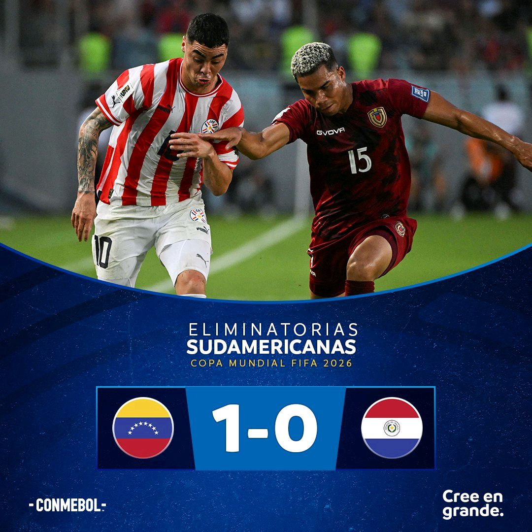 𝗩𝗘𝗡 1⃣-0⃣ 𝗣𝗔𝗥 (FT 🚩) Segunda vez que la <a href="/SeleVinotinto/">La Vinotinto</a> gana de local ante <a href="/Albirroja/">Selección Paraguaya</a> en la historia de las Eliminatorias Sudamericanas, primera dejando el arco en cero. ¡La casa se respeta!

T.me/Futbolennumeros