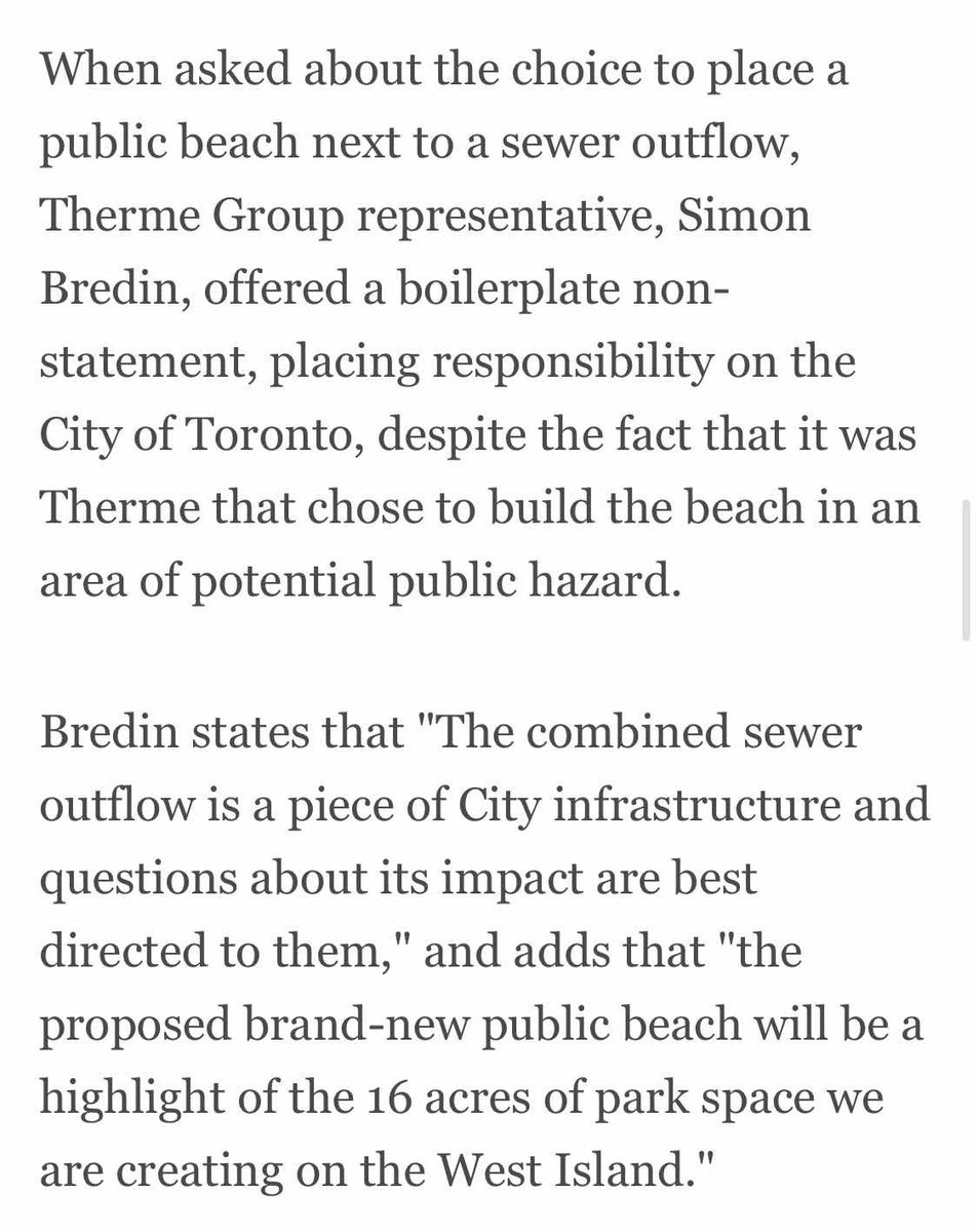@UrbStrat @DiamondSchmitt @Studiotla IO saying that they and Therme are looking at the combined sewage overflow that’s right next to the planned beach. We know what Therme thinks about it, thanks to @blogTO