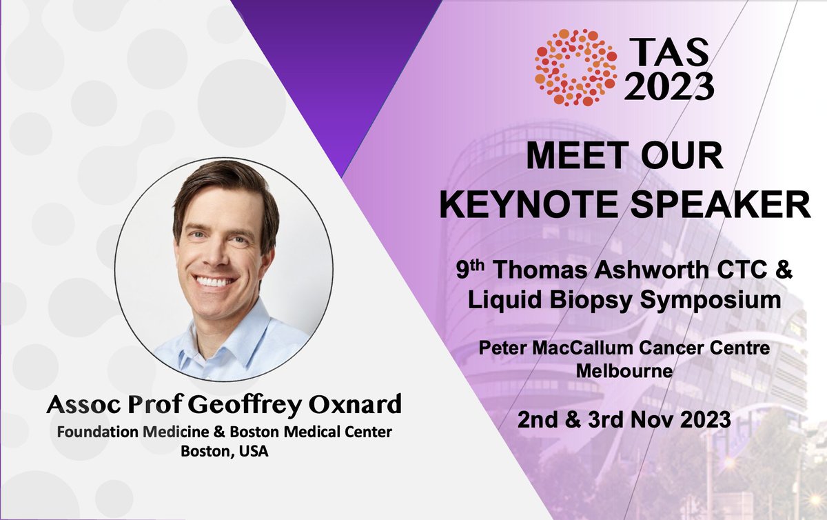 We welcome Prof Geoff Oxnard as our international keynote for TAS2023! He will be presenting on the diagnostic power and clinical applications of ctDNA to guide precision oncology.
For more info & registration visit: liquidbiopsy.org.au
@geoff_oxnard
#liquidbiopsy
#TAS2023