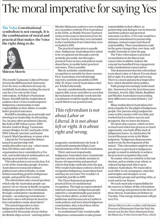 Me in the @FinancialReview this week on the moral and practical imperative for voting Yes #Yes23 #VoteYES23Australia #UluruStatement #Referendum2023