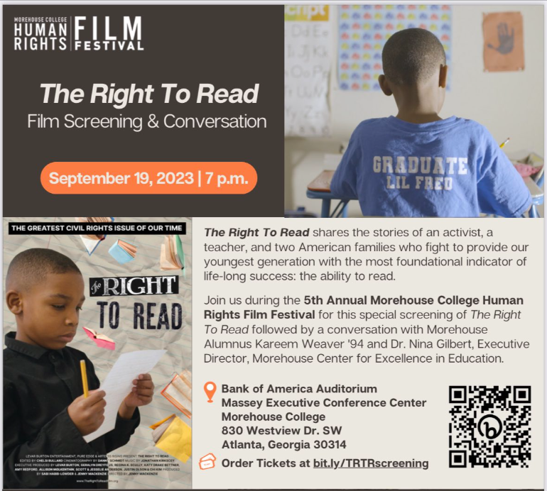 If you haven't seen the Right to Read documentary, it's coming back to Atlanta. Go see it Sept 19th with Kareem Weaver! This film is a must-see for anyone who needs to learn about reading failure and how it's harming millions of children.
Tickets &amp; info: bit.ly/TRTRscreening