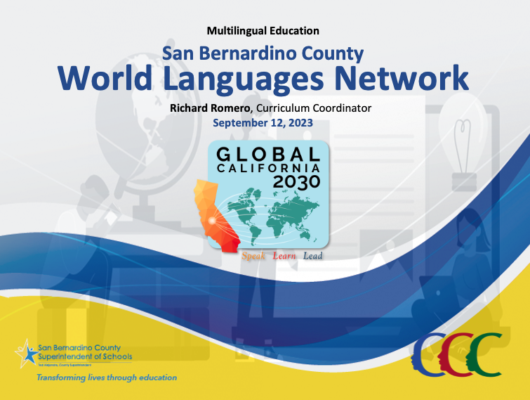 SBCSS_MultiEd's tweet photo. Launching our 1st SBC #WorldLanguages Network Mtg, providing a collaborative space &amp; sharing relevant resources. @SBCountySchools is supporting our districts to make sense of CA #WorldLanguagesStandards &amp; ensure that our #LanguageLearners earn the @BiliteracySeal. #WLConnections https://t.co/6heZSyuIk2
