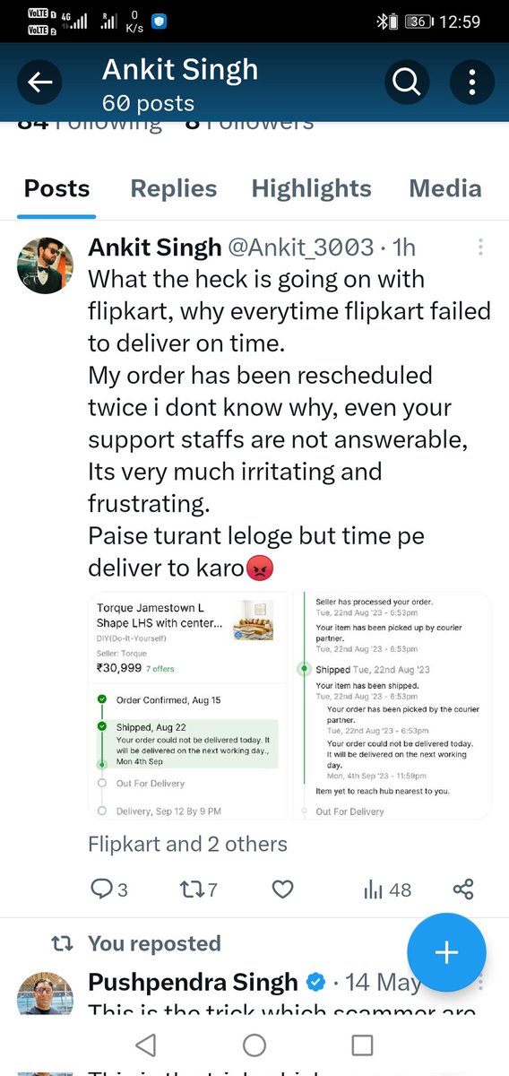 Ankit_3003's tweet photo. @Flipkart @flipkartsupport @FlipkartStories @FlipkartEnables
This is to bring your kind attention that again after raising complain, date again extended to 19 sept,
They are not even cancelling my order and refunding my money, its been 2 days since i cancelled my order. https://t.co/FoX2raL9Ks