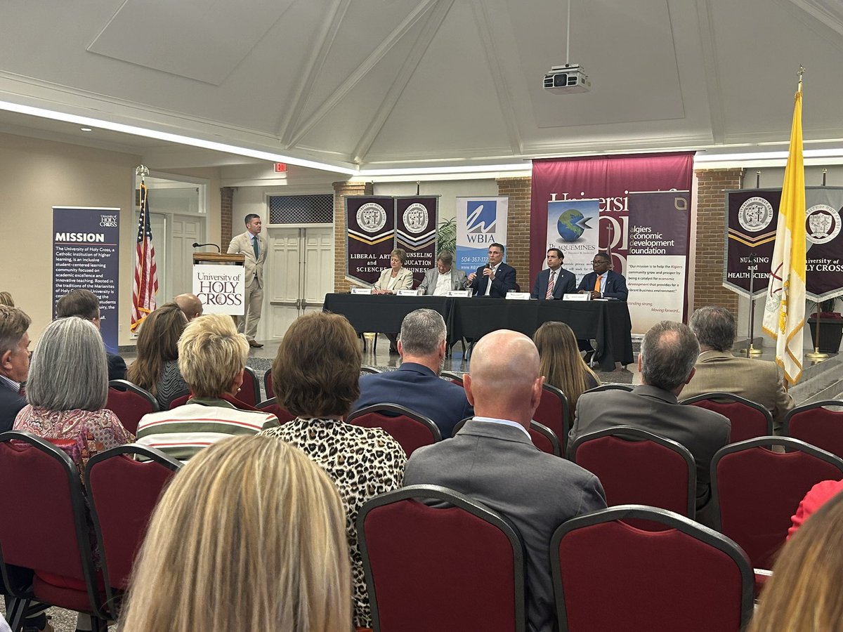 UofHC's tweet image. The Westbank Governor’s Forum at the University of Holy Cross was a great opportunity for meaningful dialogue and a look toward a brighter future for the great state of Louisiana. @WBIAnola @AlgiersEconomic @GNOinc 
#GovernorsForum #StateProgress #Collaboration