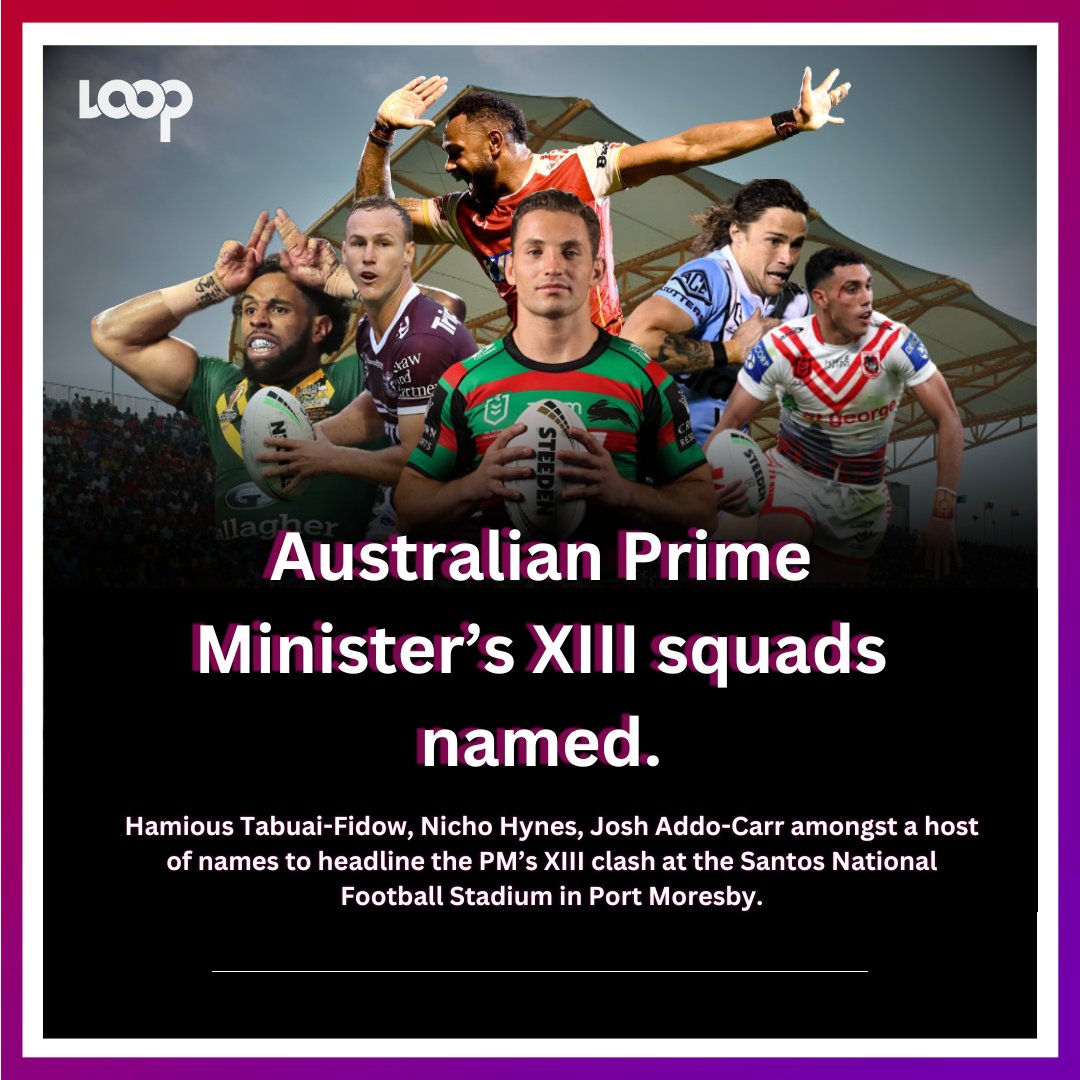 tvwanonline's tweet photo. #NRL The Australian Rugby League Commission and the Prime Minister the Hon Anthony Albanese MP have announced the Australian Men’s and Women’s Prime Minister’s XIII squads to take on PNG PM’s XIII teams.
To read more: https://t.co/x4IMBxuTfE
#PMsXIII #PNGAUS #LoopSports https://t.co/H58Lcs95p2