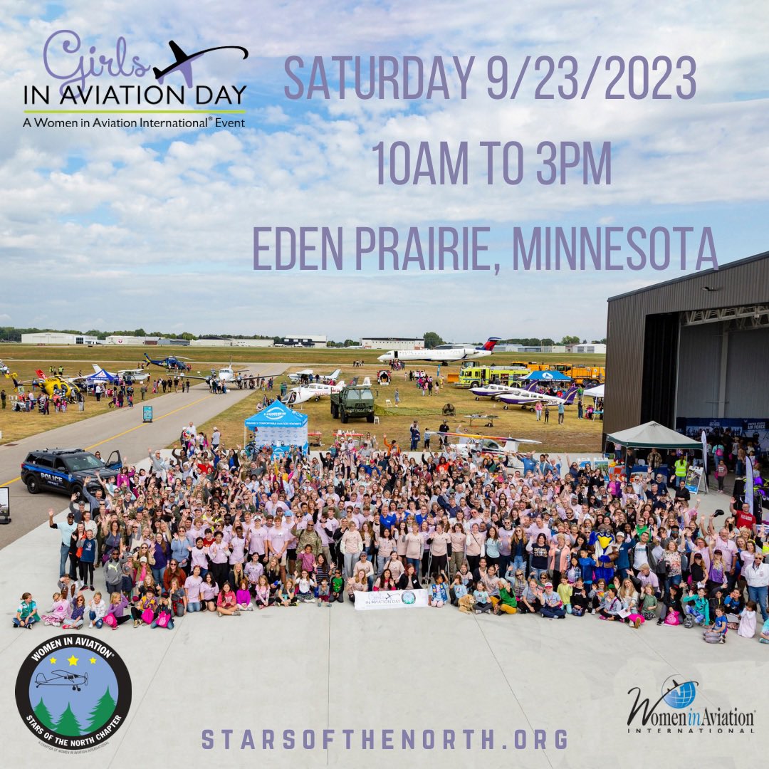Jet_ssica's tweet photo. ✈️Join the @WAIMNChapter for Girls in Aviation Day 2023:🛩️

9/23/2023 from 10 to 3 at KFCM-Flying Cloud Airport!

This free event is open to all to attend, and we need more volunteers!

https://t.co/xDERWdj8Qh https://t.co/9HjcNDIQTM