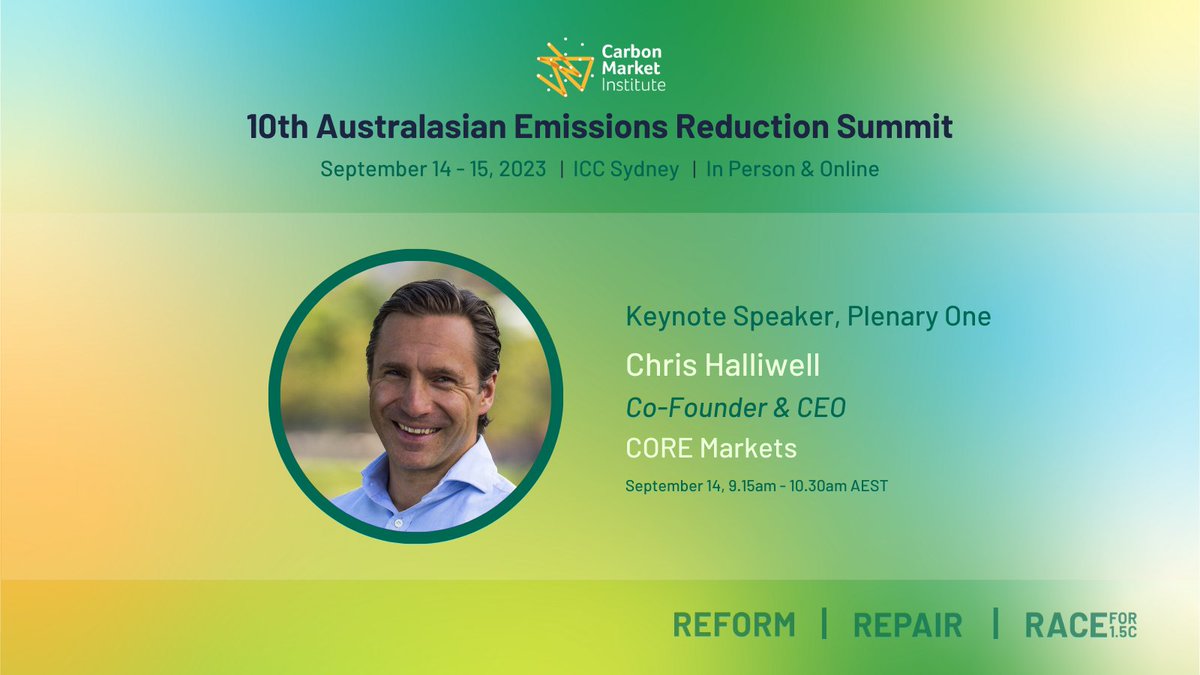 COREMarkets's tweet photo. It’s only 1 day to go until the 2023 Australasian Emissions Reduction (AER) Summit.

CORE Markets Co-founder and CEO Chris Halliwell will be presenting the Markets keynote during Plenary One of the summit.

Last minute tickets here: https://t.co/mQ3dIzO823 https://t.co/F1Nt3oD8ez